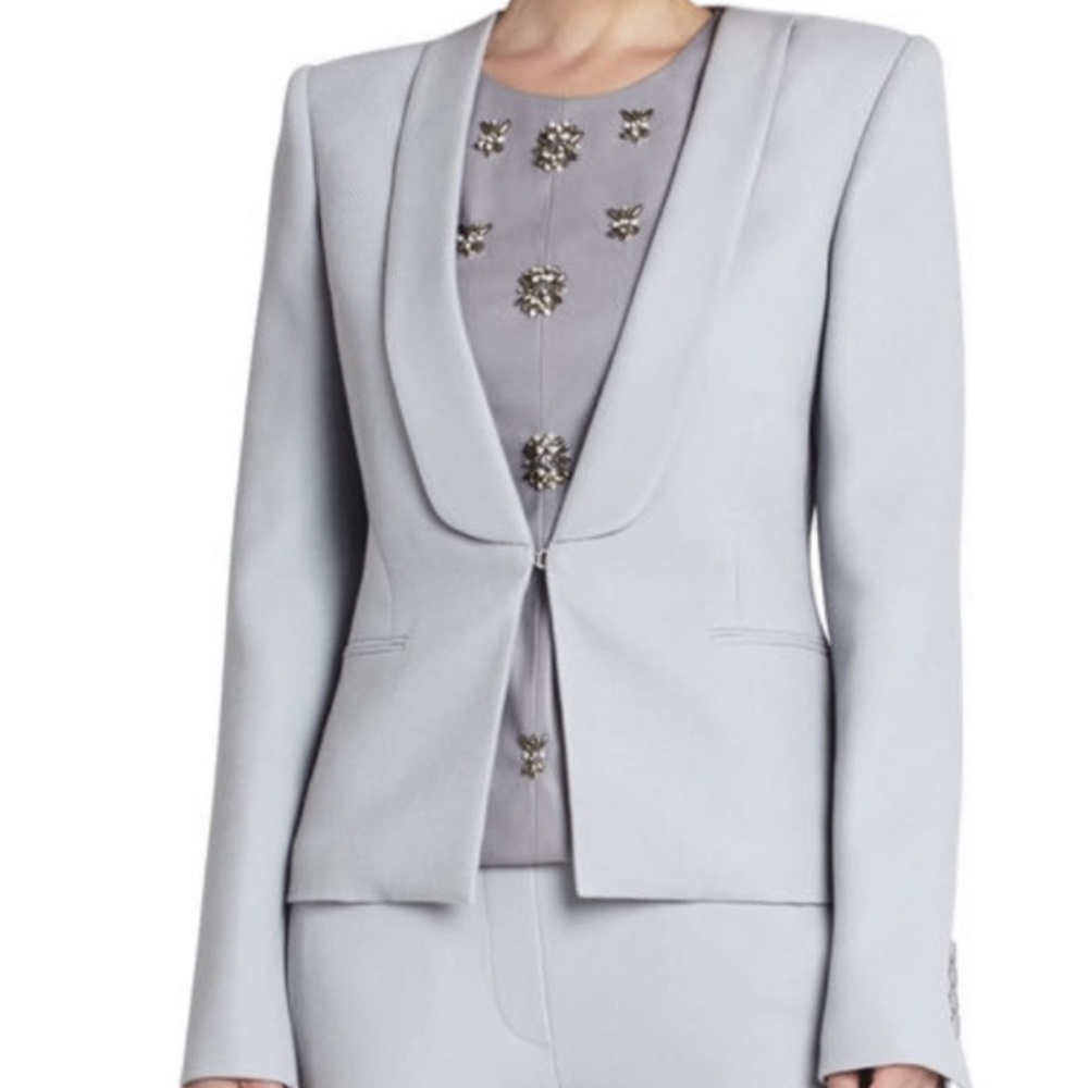 BCBG $268 Tuxedo style blue grey blazer
